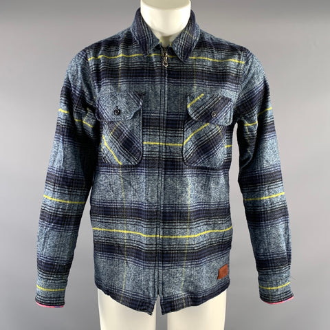 SCOTCH AND SODA Size S Navy Lime Plaid Cotton Zip Jacket