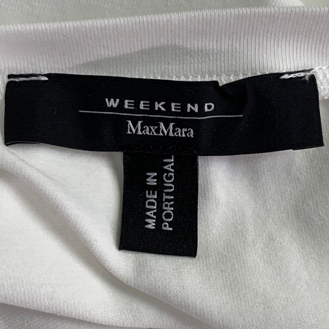 MAX MARA Size L White Cotton Jersey 3/4 Sleeves Crew Neck Pullover