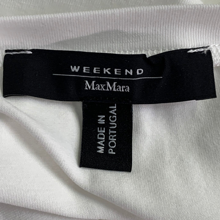 MAX MARA Size L White Cotton Jersey 3/4 Sleeves Crew Neck Pullover