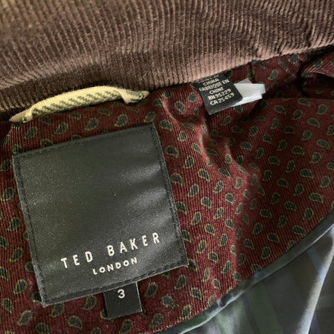 TED BAKER Size M Navy Gold & burgundy Herringbone Wool Blend Quilted Vest