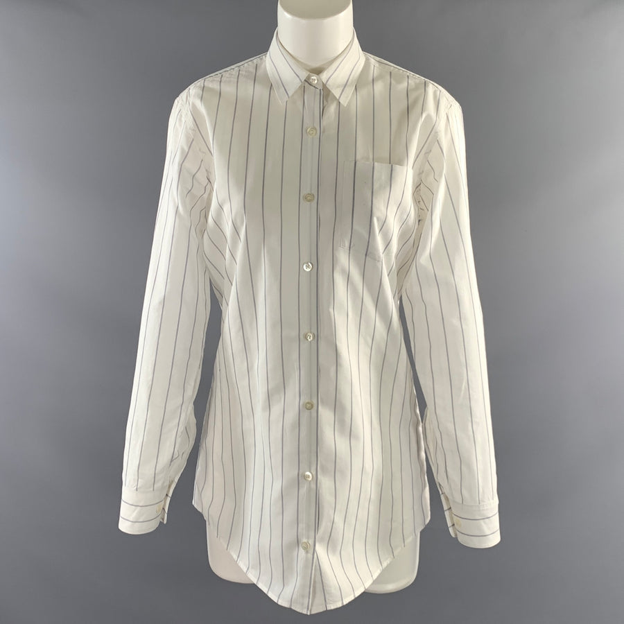 DRIES VAN NOTEN Size 4 White Navy Cotton Stripe Button Up Shirt