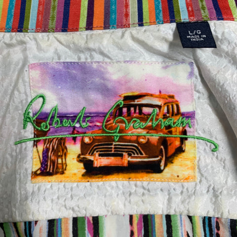 ROBERT GRAHAM Size L Multi Color Stripe Print Cotton Short Sleeve Shirt