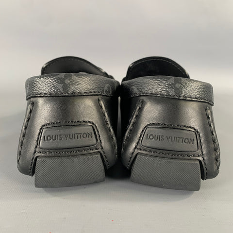LOUIS VUITTON Size 7.5 Black Grey Logo Leather Loafers