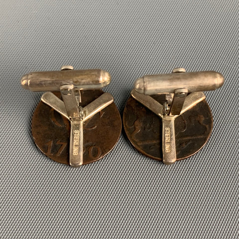 VINTAGE Copper Sterling Silver Coin Minted Dubbele Duit 1790 Cuff Links