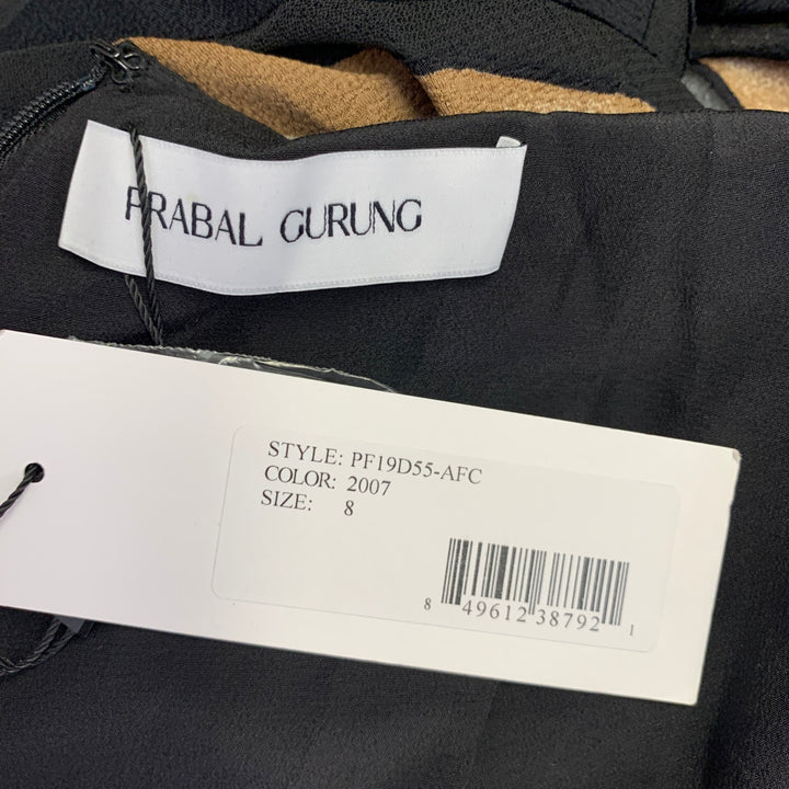 PRABAL GURUNG Size M Black Brown Viscose Blend Abstract Wrap Dress