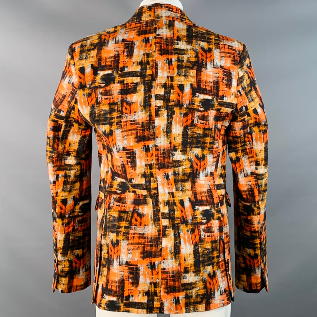 MARCELL VON BERLIN Size 36 Orange Black White Abstract Print Cotton Slim Fit Sport Coat