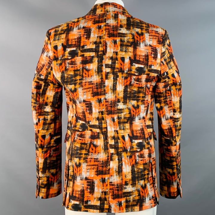MARCELL VON BERLIN Size 36 Orange Black White Abstract Print Cotton Slim Fit Sport Coat