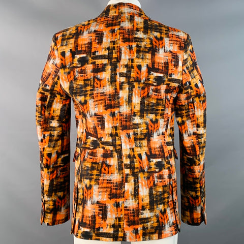 MARCELL VON BERLIN Size 36 Orange Black Abstract Print Cotton Sport Coat