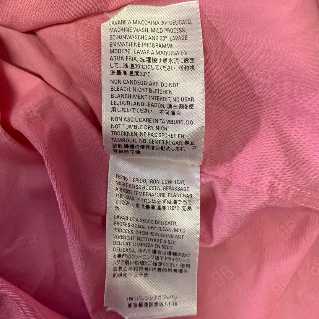 BALENCIAGA Size XS Pink White Monogram Cotton Button Down Short Sleeve Shirt