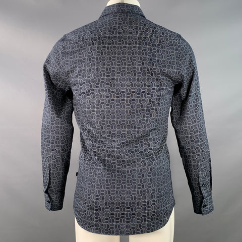TED BAKER Size S Andover Navy White Geometric Cotton Blend Slim Fit Long Sleeve Shirt