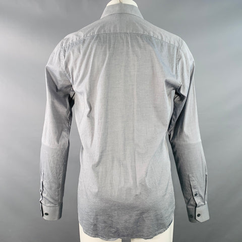 THEORY Size S Grey Cotton Blend Curved Cutaway Long Sleeve Shirt