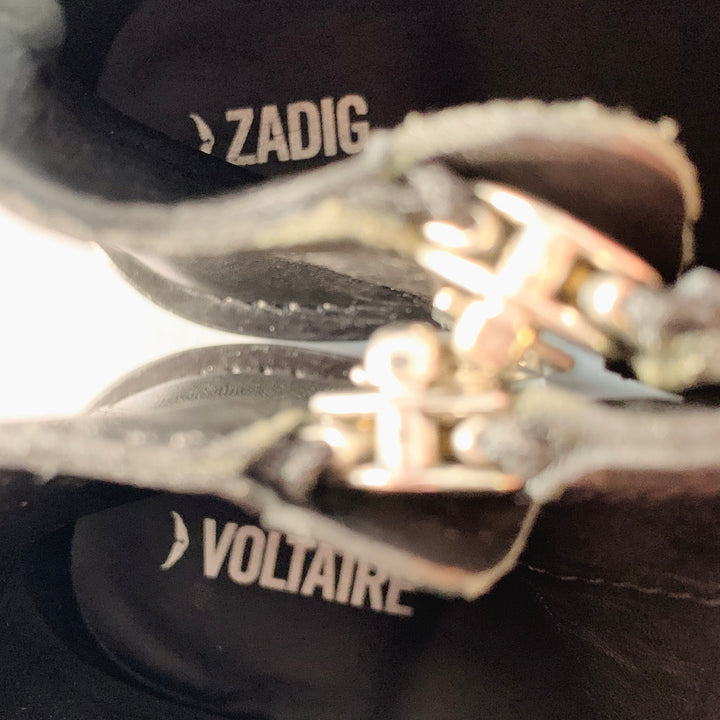 ZADIG & VOLTAIRE Size 8 Laureen Flap Black Studded Leather Belted Side Zipper Boots