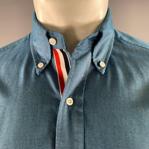 THOM BROWNE Size S Blue Cotton Button Down Long Sleeve Shirt
