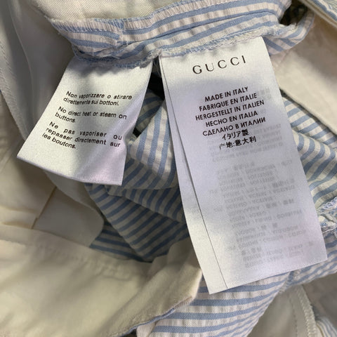 GUCCI Size XS White Light Blue Seersucker Cotton Stripe Single Breasted Suit