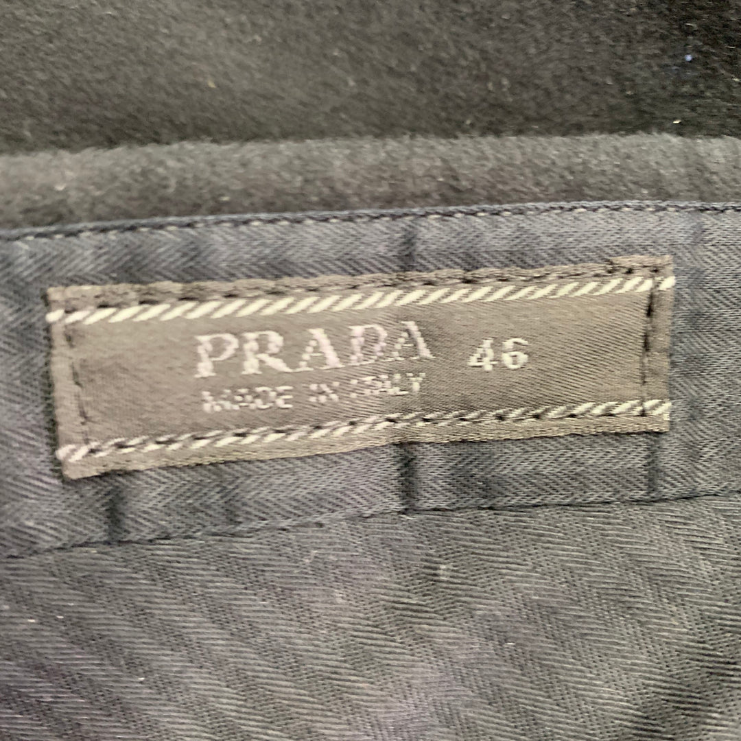 PRADA Size 38 Regular Black Velvet Cotton Blend Notch Lapel Suit