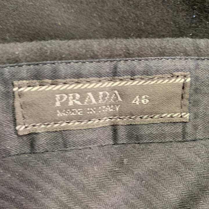 PRADA Size 38 Regular Black Velvet Cotton Blend Notch Lapel Suit