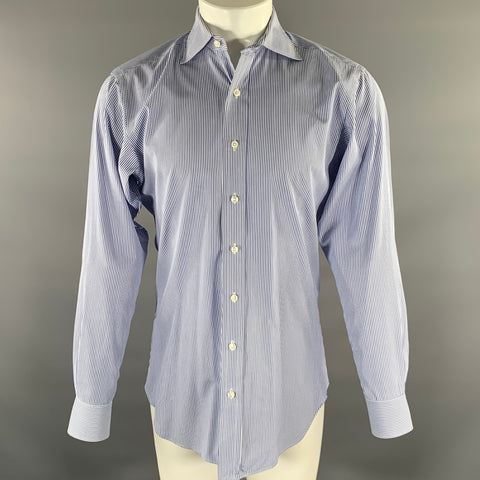 HAMILTON Size S White Blue Stripe Cotton Spread Collar Long Sleeve Shirt