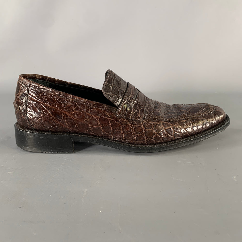 SALVATORE FERRAGAMO Size 8.5 Brown Embossed Leather Slip On 