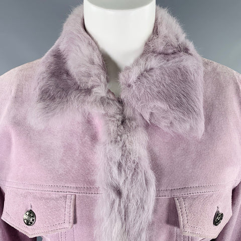 RAFFAELO Size M Purple Suede Fur Collar Eye Hook Jacket