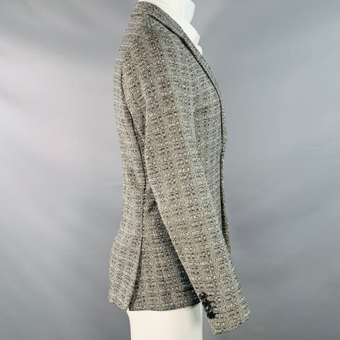 PAUL SMITH Size 36 Black White Woven Wool Notch Lapel Sport Coat