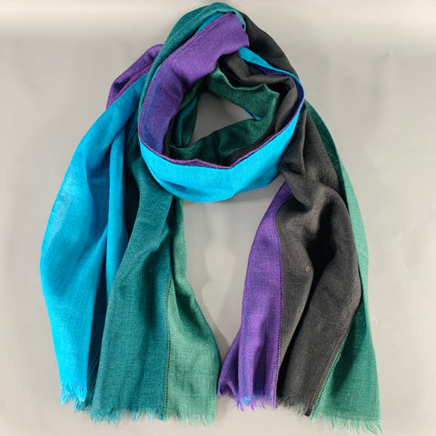 AKRIS Multi Color Stripe Color Block Silk Blend Scarf