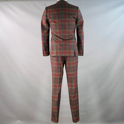 DRIES VAN NOTEN Size 36 Red Green Plaid Wool Notch Lapel Suit