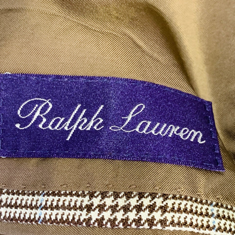 RALPH LAUREN Taille 38 Regular Veste Sport Cachemire Soie Plaid Marron Beige