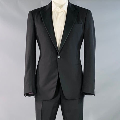 RALPH LAUREN Size 42 Long Black Wool Peak Lapel Single Button Tuxedo