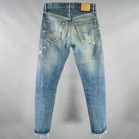 LEVI STRAUSS Size 32 Blue Red Distressed Selvedge Denim Jeans