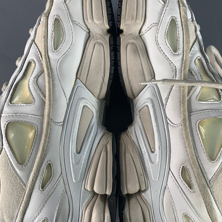 ADIDAS x RAF SIMONS Size 10 Ozweego Bunny White Cream Leather Canvas Runner Sneakers