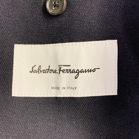 SALVATORE FERRAGAMO Size 42 Navy Twill Virgin Wool Cotton Sport Coat