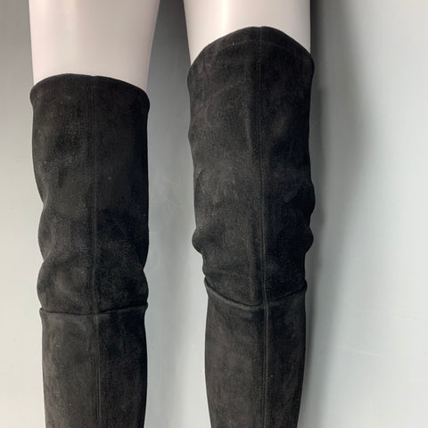 GIANFRANCO FERRE Talla 7.5 Botas de tacón grueso de ante negro