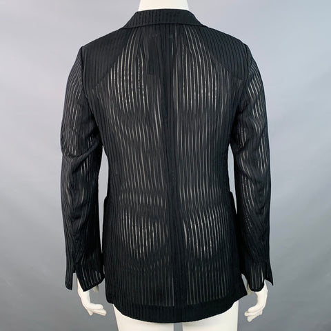 AKRIS Size 10 Black Polyester Textured Stripe Notch Lapel Jacket Blazer