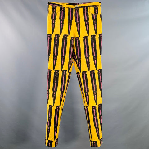 STEPHEN SPROUSE Vintage FW88 Size 31 Yellow Purple Black Bullet Print Cotton Tapered Jeans