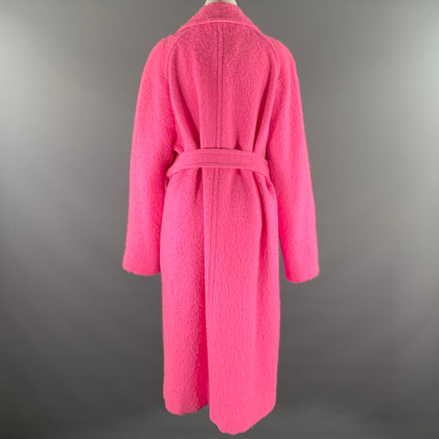 HELMUT LANG Size L Pink Alpaca Wool Textured Belted Coat