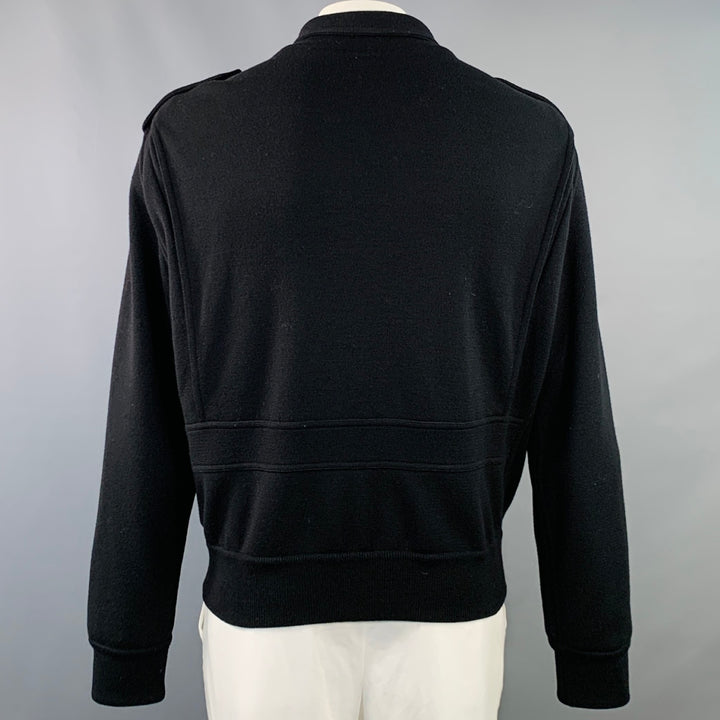 ADAM KIMMEL Size L Black Wool Knit Epaulets Military Jacket