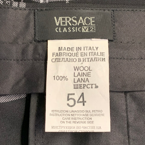 V2 by VERSACE Size 36 Black Grey Plaid Wool Straight Zip Fly Dress Pants