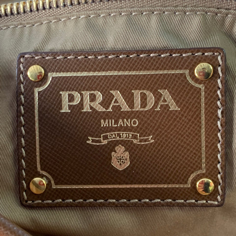 PRADA Orange Gold Saffiano Nylon Leather Trim Tote Handbag