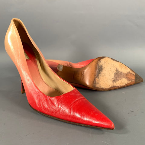 PRADA Size 8.5 Red Camel Leather Ombre Pointed Toe Pumps