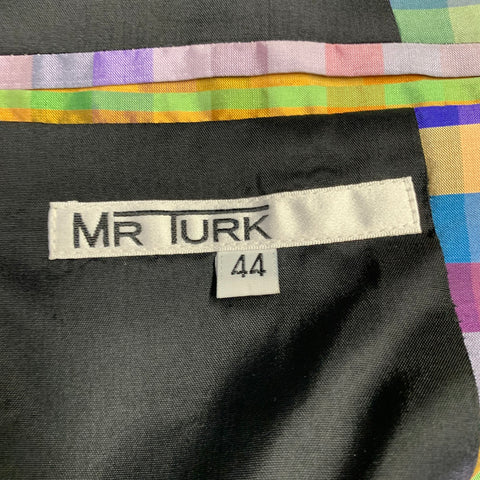 MR TURK Size 44 Multi Color Plaid Silk Notch Lapel Sport Coat