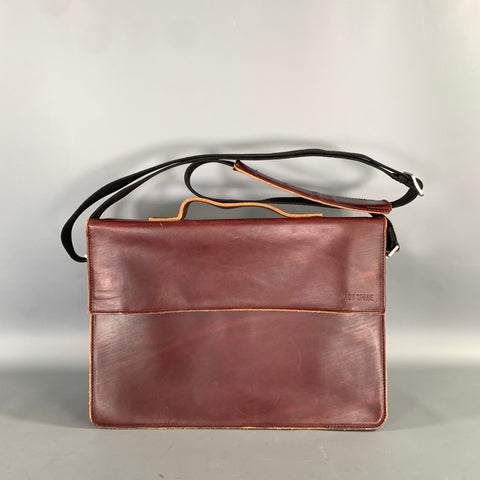 JACK SPADE Burgundy Solid Leather Messenger Bag