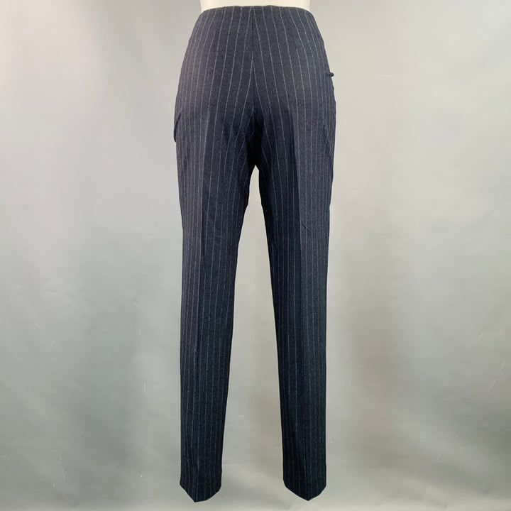 BRUNELLO CUCINELLI Size 6 Navy Stripe Wool Blend Tapered Slim Fit Dress Pants