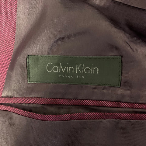 CALVIN KLEIN Size 42 Burgundy Nailhead Wool Notch Lapel Suit