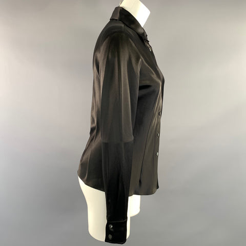 STAUD Size 4 Black Acetate & Polyester Button Up Blouse