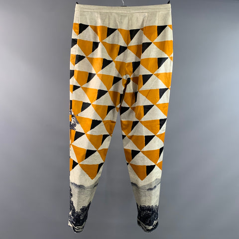 DRIES VAN NOTEN Size 6 Cream Navy & Gold Geometric Slim Fit Casual Pants