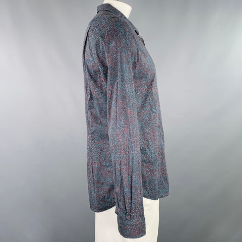 PS by PAUL SMITH Size XL Black Burgundy Navy Marble Long Sleeve Shirt