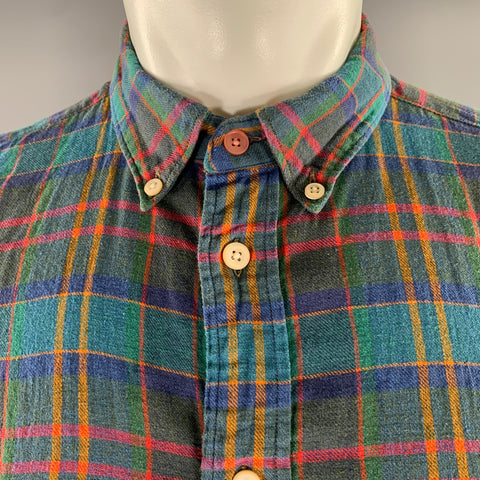 PS by PAUL SMITH Size M Blue Multi-Color Plaid Linen Cotton Long Sleeve Shirt