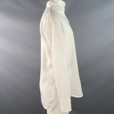 DRAKES LONDON Size M White Linen Cutaway Long Sleeve Shirt