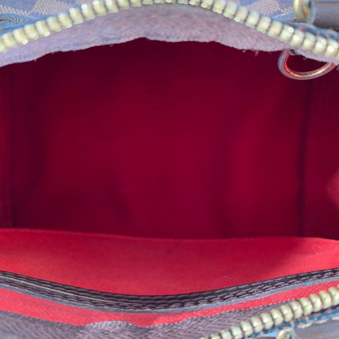 LOUIS VUITTON Ebene Speedy Bandouliere 25 Brown Tan Damier Leather Trim Canvas Handbag