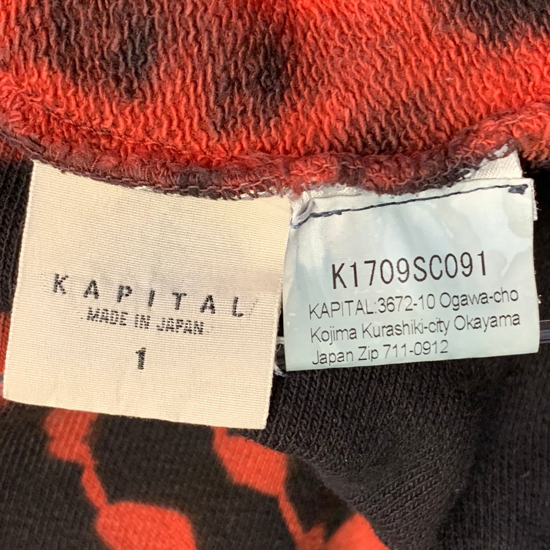 KAPITAL Size S Black Orange Tie Dye Cotton Oversized V-Neck Sweatshirt